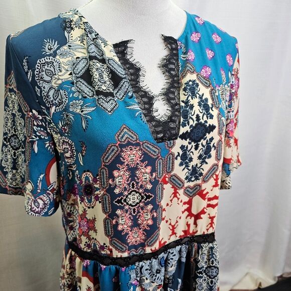 Charles Henry Paisley Split Neck Boho Midi Dress Size Medium - Picture 4 of 10